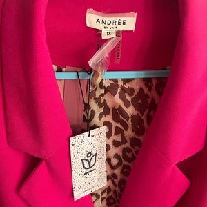 Bright Pink/Fuschia blazer with leopard print lining.